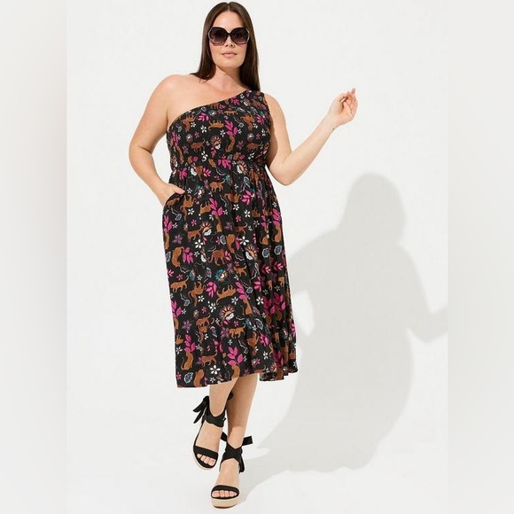 torrid Dresses & Skirts - Torrid Midi Challis One-Shoulder Dress